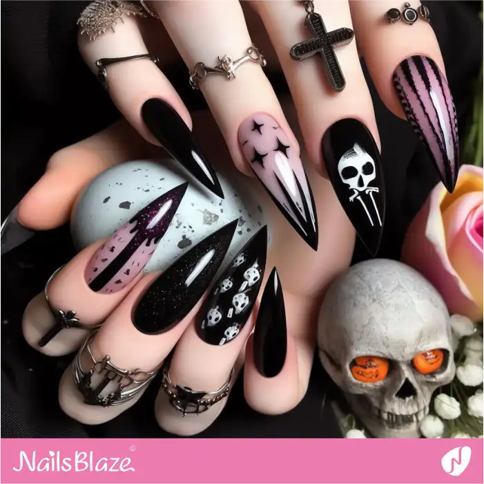 Dark Goth Stiletto Nails for Easter | Easter Nails - NB3668